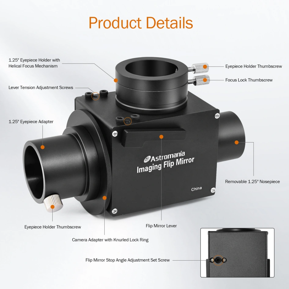 Astromania 1.25 Inch Flip Mirror for Telescope, Precise Focusing