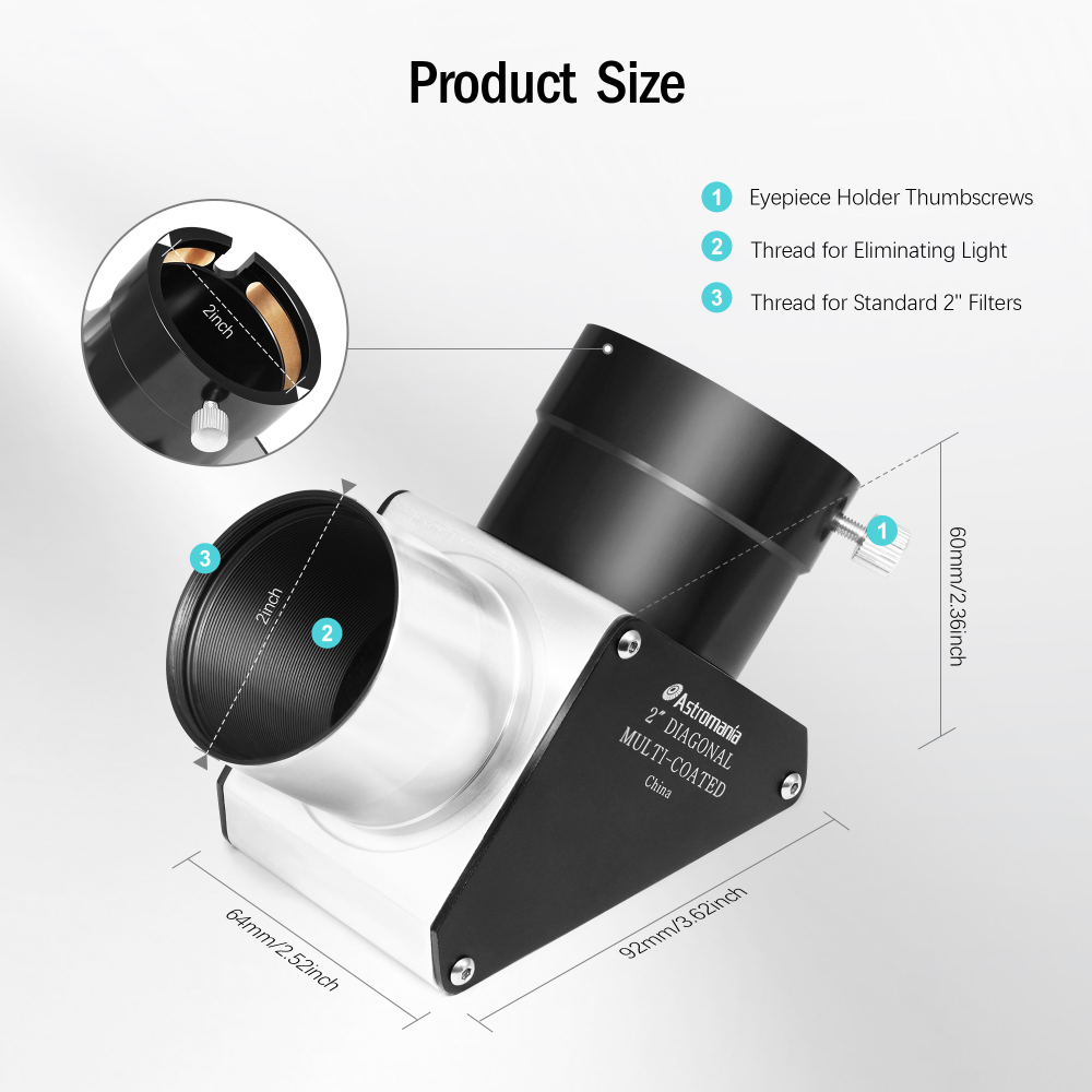 Astromania 2" 90-Degree Mirror Diagonal with 93% reflectivity across visible spectrum