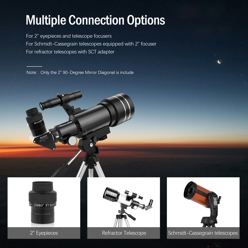 Astromania 2" 90-Degree Mirror Diagonal with 93% reflectivity across visible spectrum