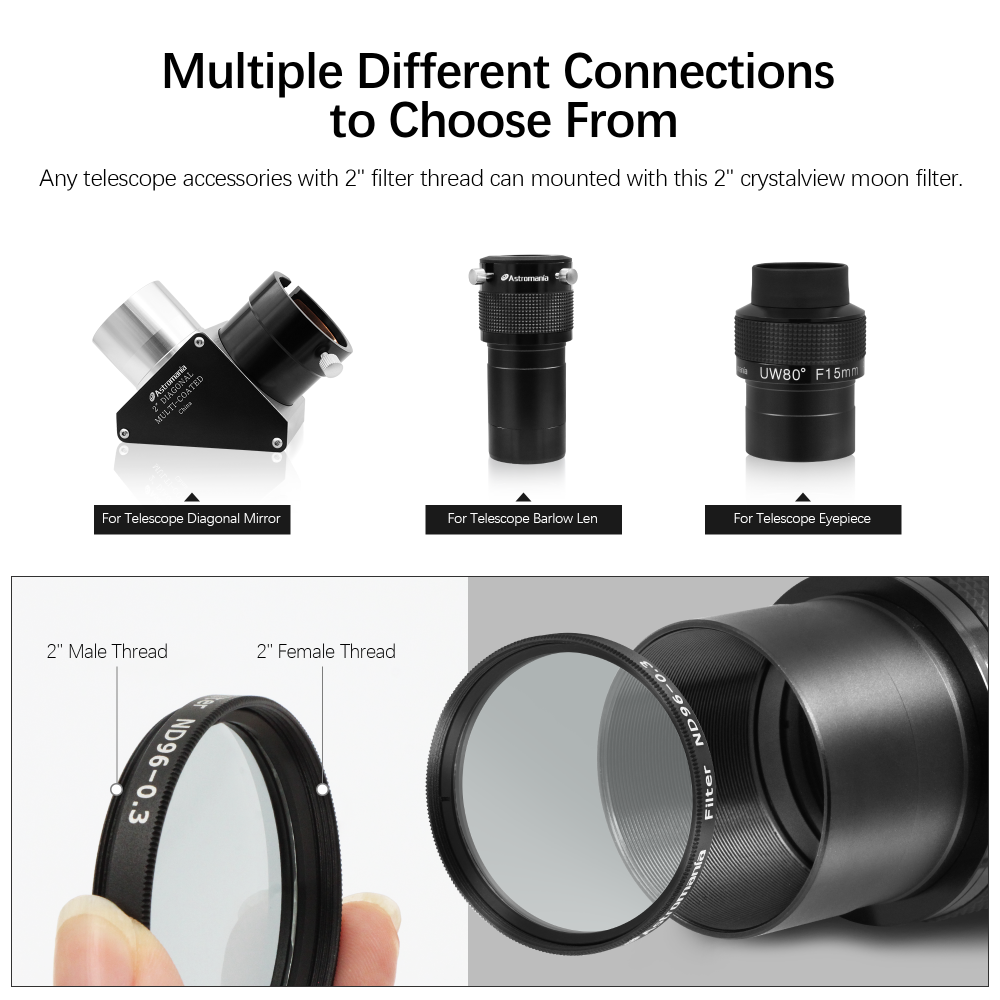 Astromania 2" Moon Telescope Eyepiece Color Filter ND96-0.3