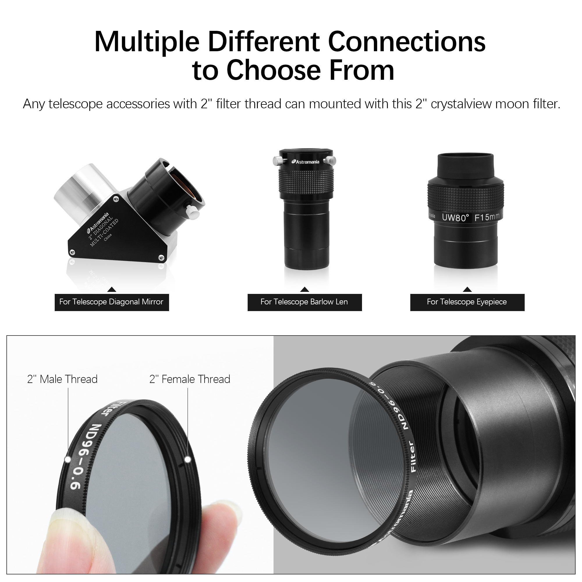 Astromania 2" Moon Telescope Eyepiece Color Filter ND96-0.6
