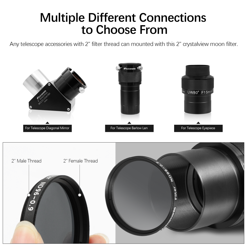 Astromania 2" Moon Telescope Eyepiece Color Filter ND96-0.9