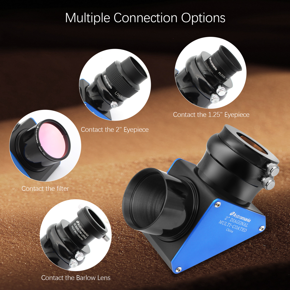 Astromania 2" 90-degree 99% Enhanced Dielectric Diagonal Mirror - provide a much brighter image than with an ordinary star diagonal