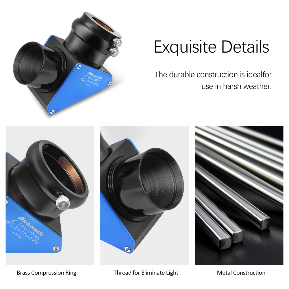 Astromania 2" 90-degree 99% Enhanced Dielectric Diagonal Mirror - provide a much brighter image than with an ordinary star diagonal