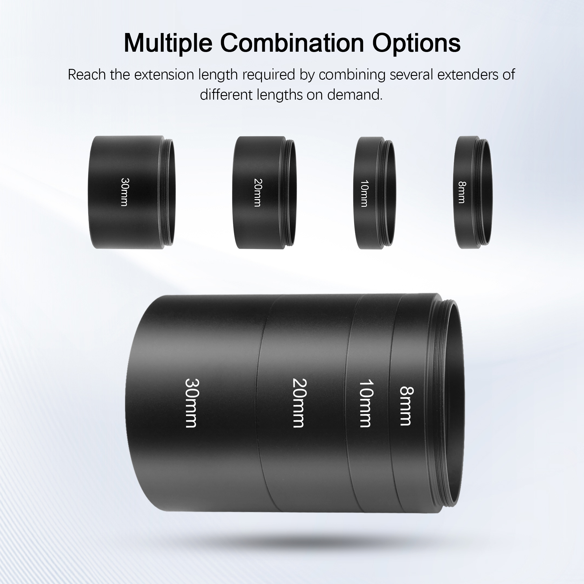 Astromania Astronomical 2"/M48-extension Tube Kit for cameras and eyepieces - Length 8mm 10mm 20mm 30mm - M48x0.75 on Both Sides
