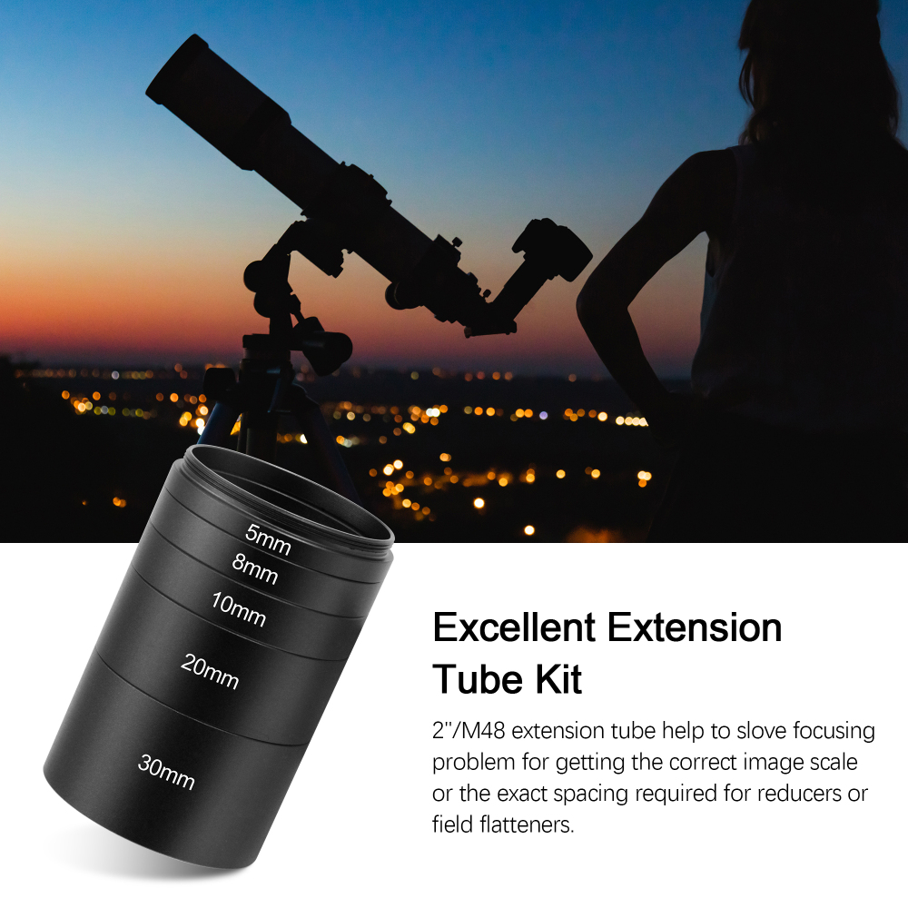 Astromania Astronomical 2"/M48-extension Tube Kit for cameras and eyepieces - Length 5mm 8mm 10mm 20mm 30mm - M48x0.75 on Both Sides