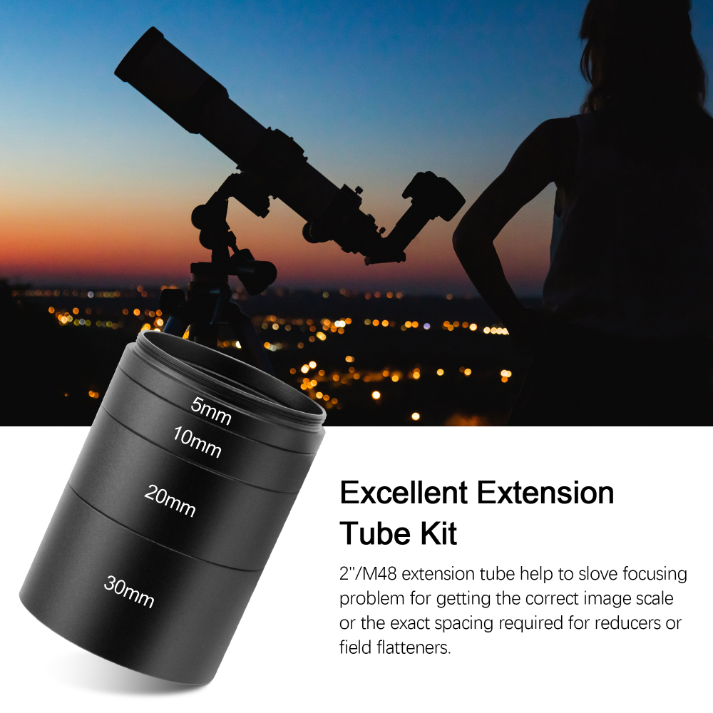 Astromania Astronomical 2"/M48-extension Tube Kit for cameras and eyepieces - Length 5mm 10mm 20mm 30mm - M48x0.75 on Both Sides
