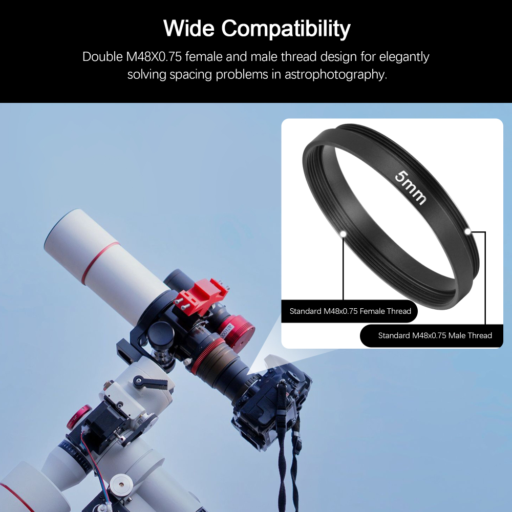 Astromania Astronomical 2"/M48-extension Tube Kit for cameras and eyepieces - Length 5mm 8mm 10mm 30mm - M48x0.75 on Both Sides