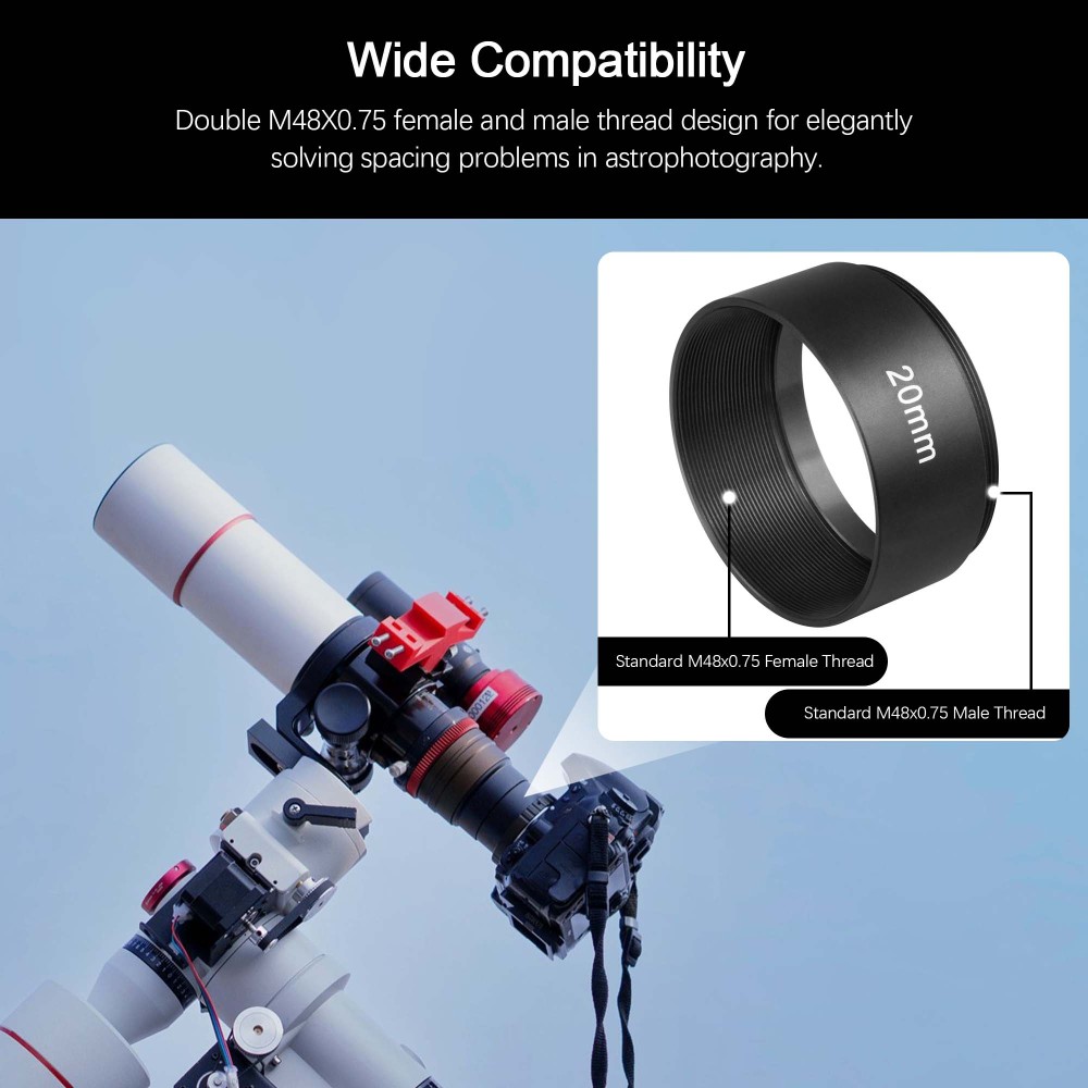 Astromania Astronomical 2"/M48-extension Tube Kit for cameras and eyepieces - Length 5mm 8mm 10mm 20mm 30mm - M48x0.75 on Both Sides