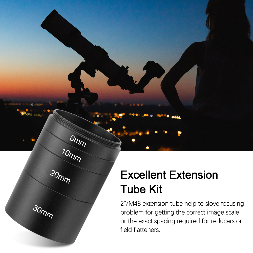 Astromania Astronomical 2"/M48-extension Tube Kit for cameras and eyepieces - Length 8mm 10mm 20mm 30mm - M48x0.75 on Both Sides