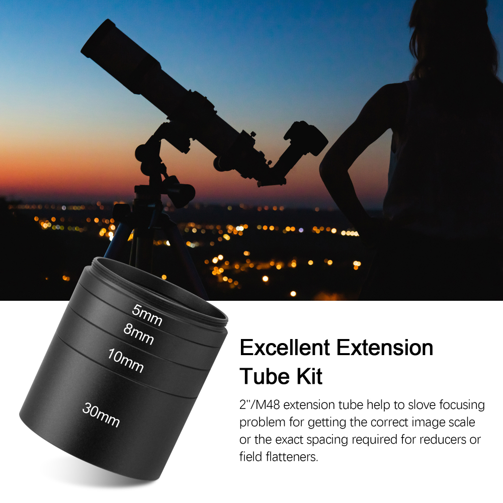 Astromania Astronomical 2"/M48-extension Tube Kit for cameras and eyepieces - Length 5mm 8mm 10mm 30mm - M48x0.75 on Both Sides
