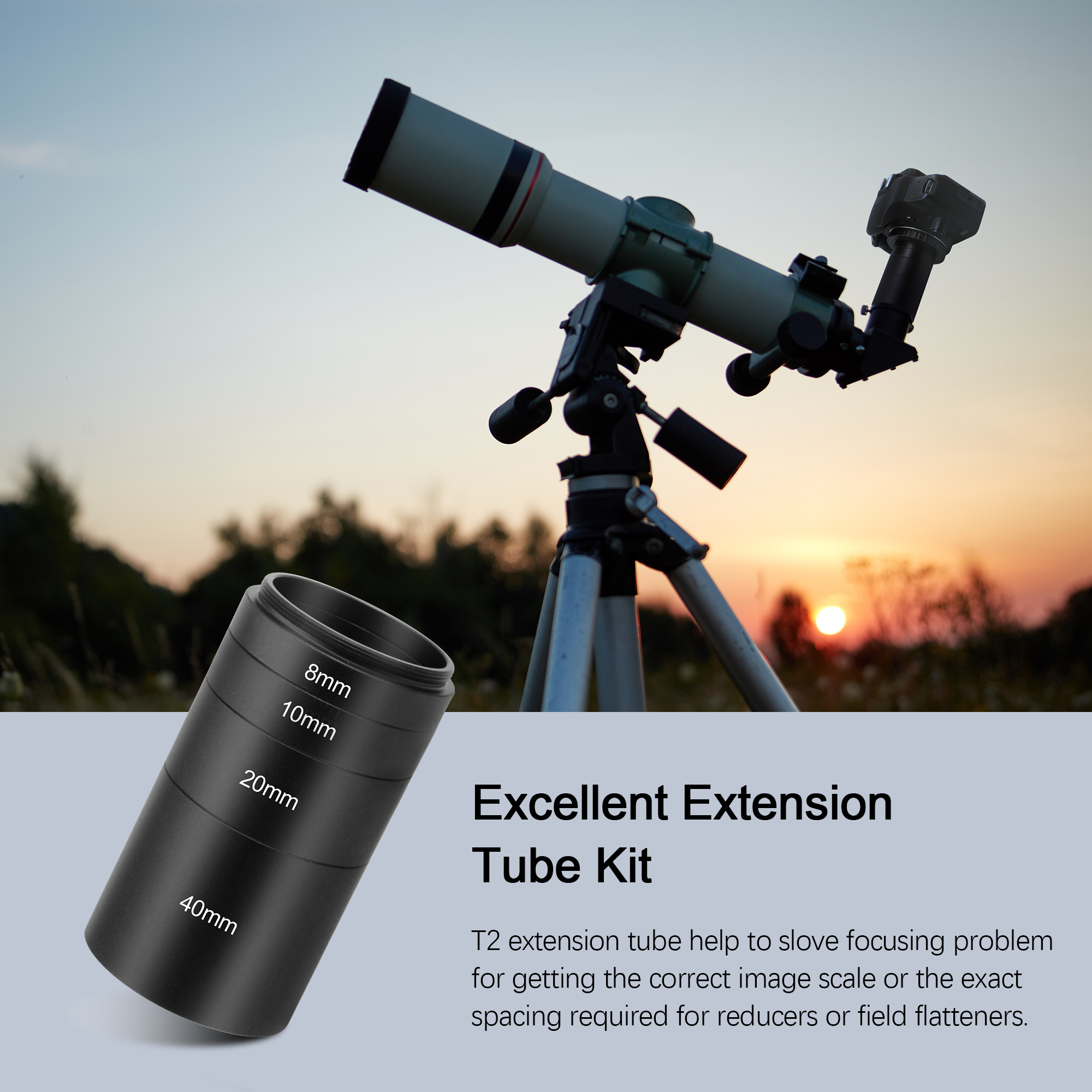 Astromania Astronomical T2-extension Tube Kit for cameras and eyepieces - Length 8mm 10mm 20mm 40mm - M42x0.75 on Both Sides