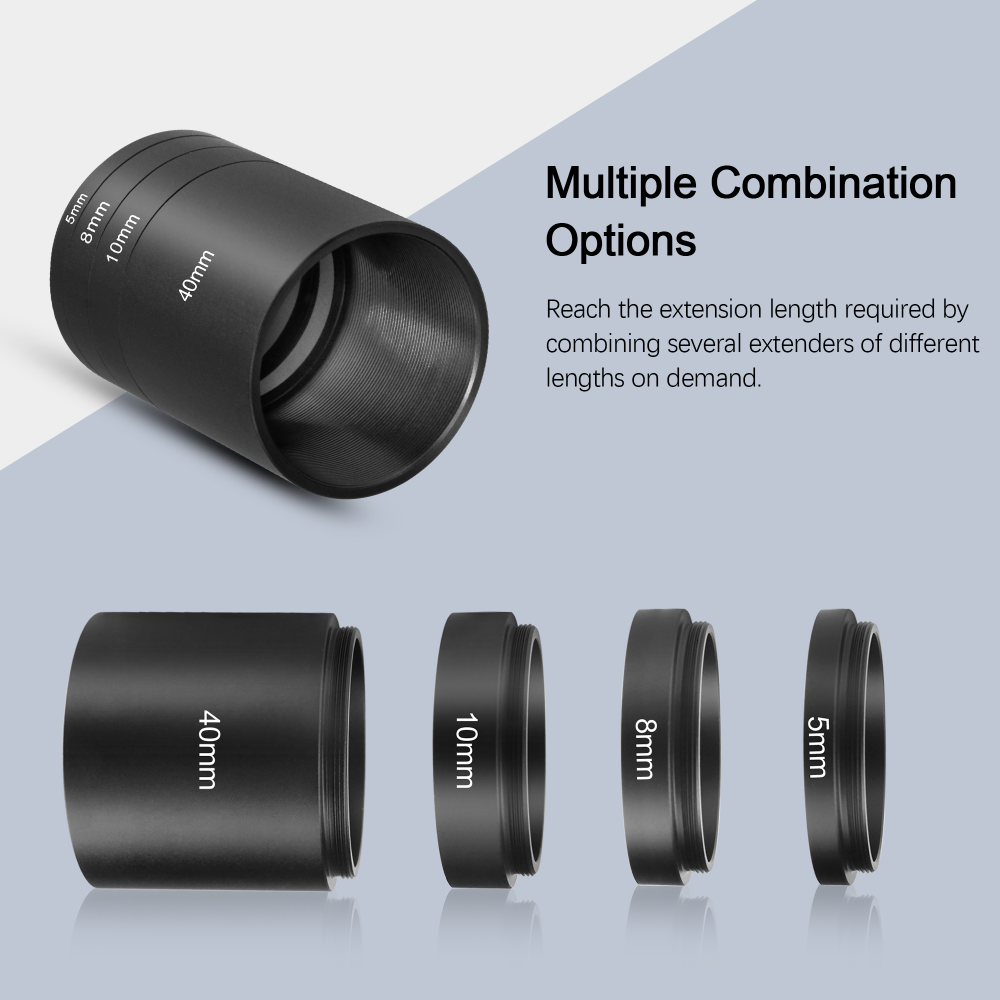 Astromania Astronomical T2-extension Tube Kit for cameras and eyepieces - Length 5mm 8mm 10mm 40mm - M42x0.75 on Both Sides