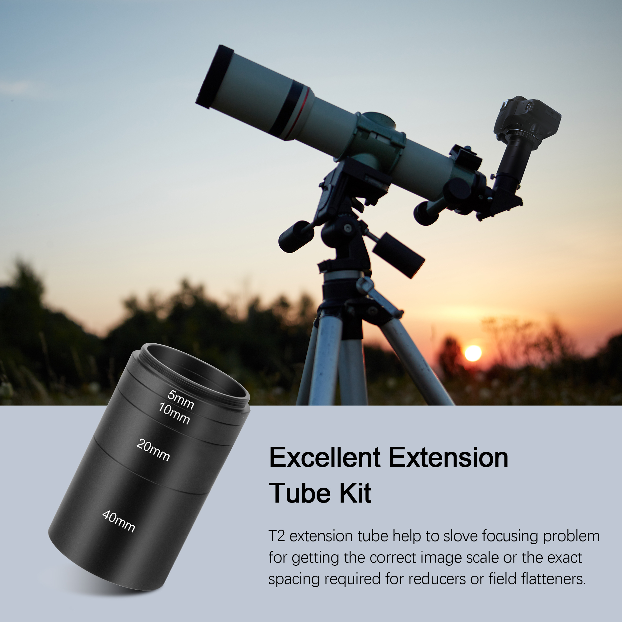 Astromania Astronomical T2-extension Tube Kit for cameras and eyepieces - Length 5mm 10mm 20mm 40mm - M42x0.75 on Both Sides