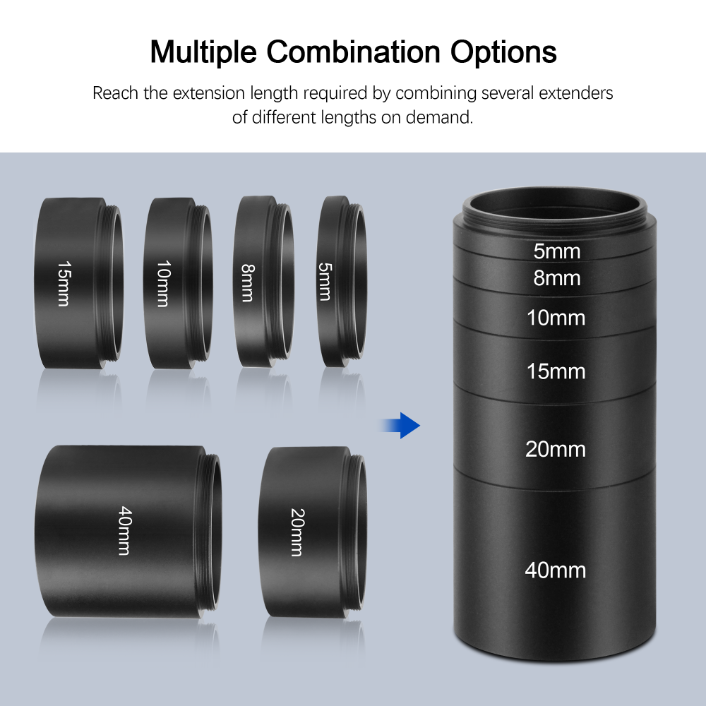 Astromania Astronomical T2-extension Tube Kit for cameras and eyepieces - Length 5mm 8mm 10mm 15mm 20mm 40mm - M42x0.75 on Both Sides