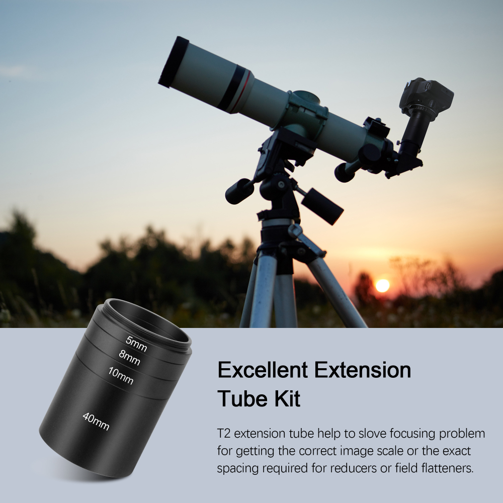 Astromania Astronomical T2-extension Tube Kit for cameras and eyepieces - Length 5mm 8mm 10mm 40mm - M42x0.75 on Both Sides