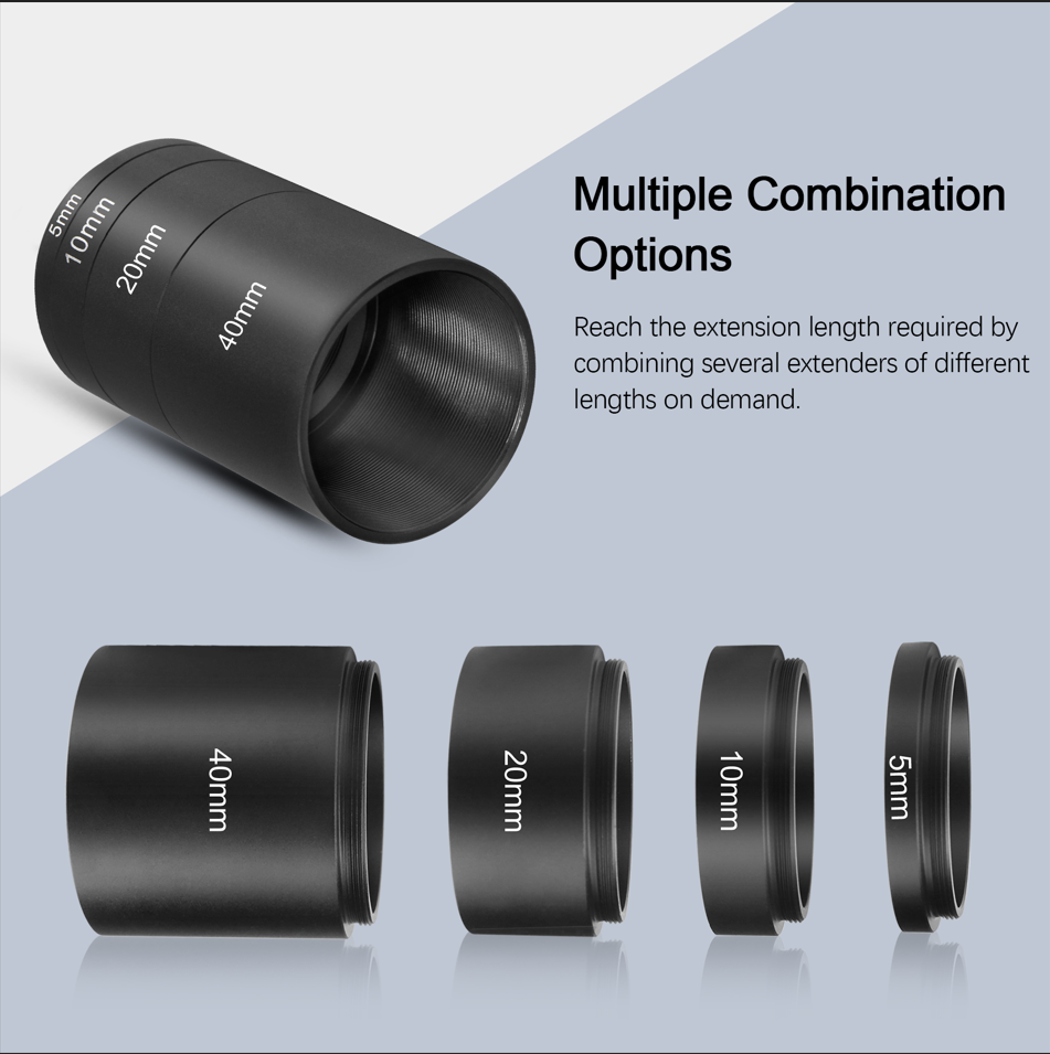 Astromania Astronomical T2-extension Tube Kit for cameras and eyepieces - Length 5mm 10mm 20mm 40mm - M42x0.75 on Both Sides