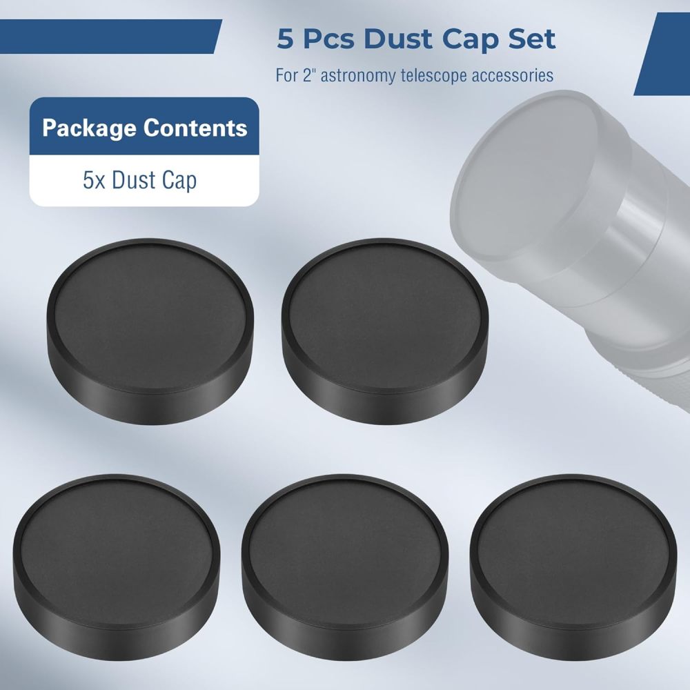 Astromania 5 Pcs Dust Caps for 2" Telescope Eyepiece, Barlow Lens, Diagonal and Other Telescope Accessories - M48 X 0.75 Telescope Accessories Protection