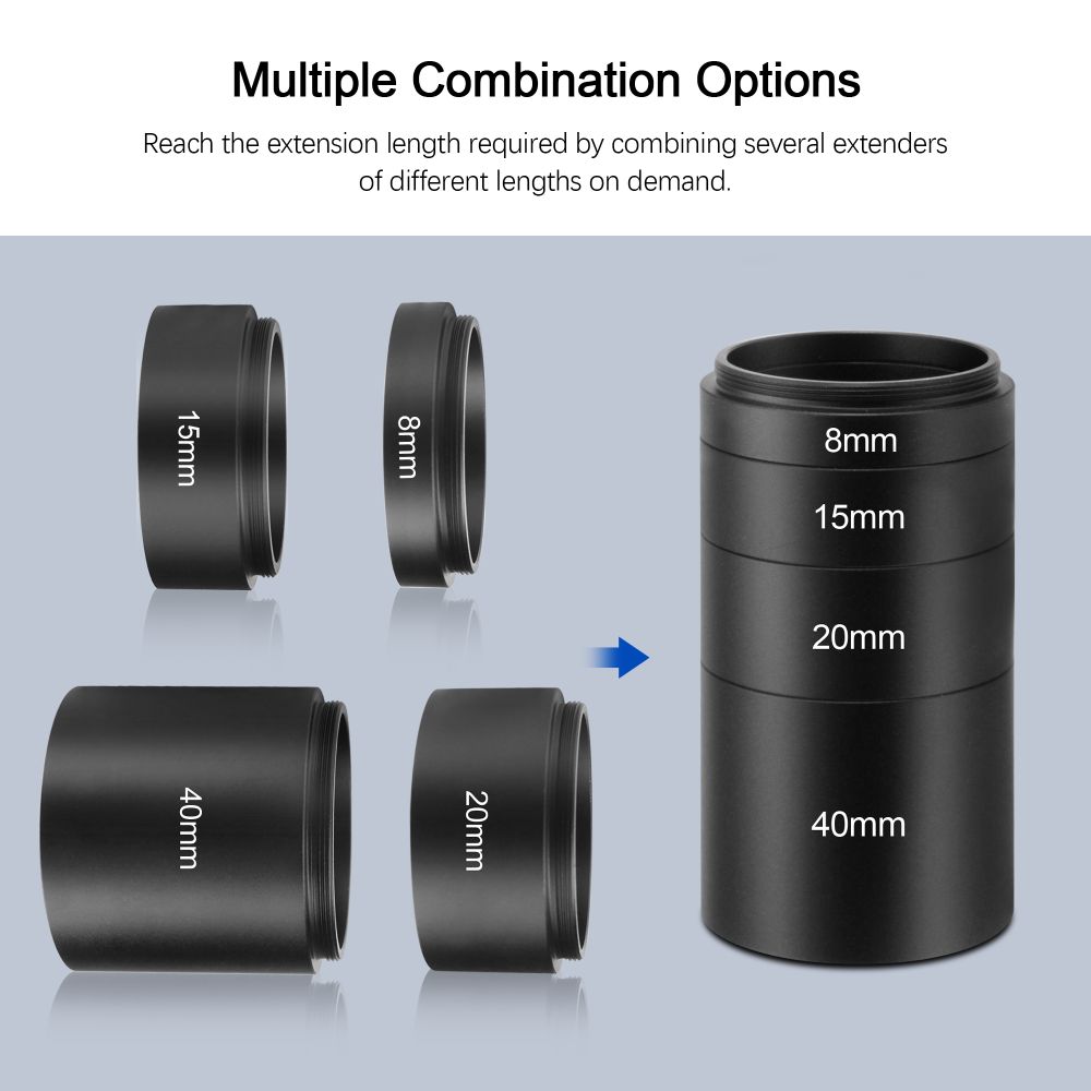 Astromania Astronomical T2-extension Tube Kit for cameras and eyepieces - Length 8mm 15mm 20mm 40mm - M42x0.75 on Both Sides
