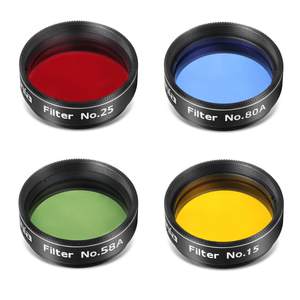 Astromania Filter Set of 1.25-Inch Four Color Filters (#15 Deep Yellow, #25 Red, #58A Green and #80A Medium Blue)
