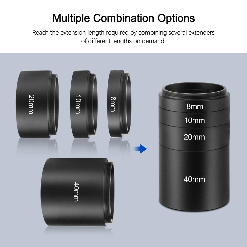 Astromania Astronomical T2-extension Tube Kit for cameras and eyepieces - Length 8mm 10mm 20mm 40mm - M42x0.75 on Both Sides