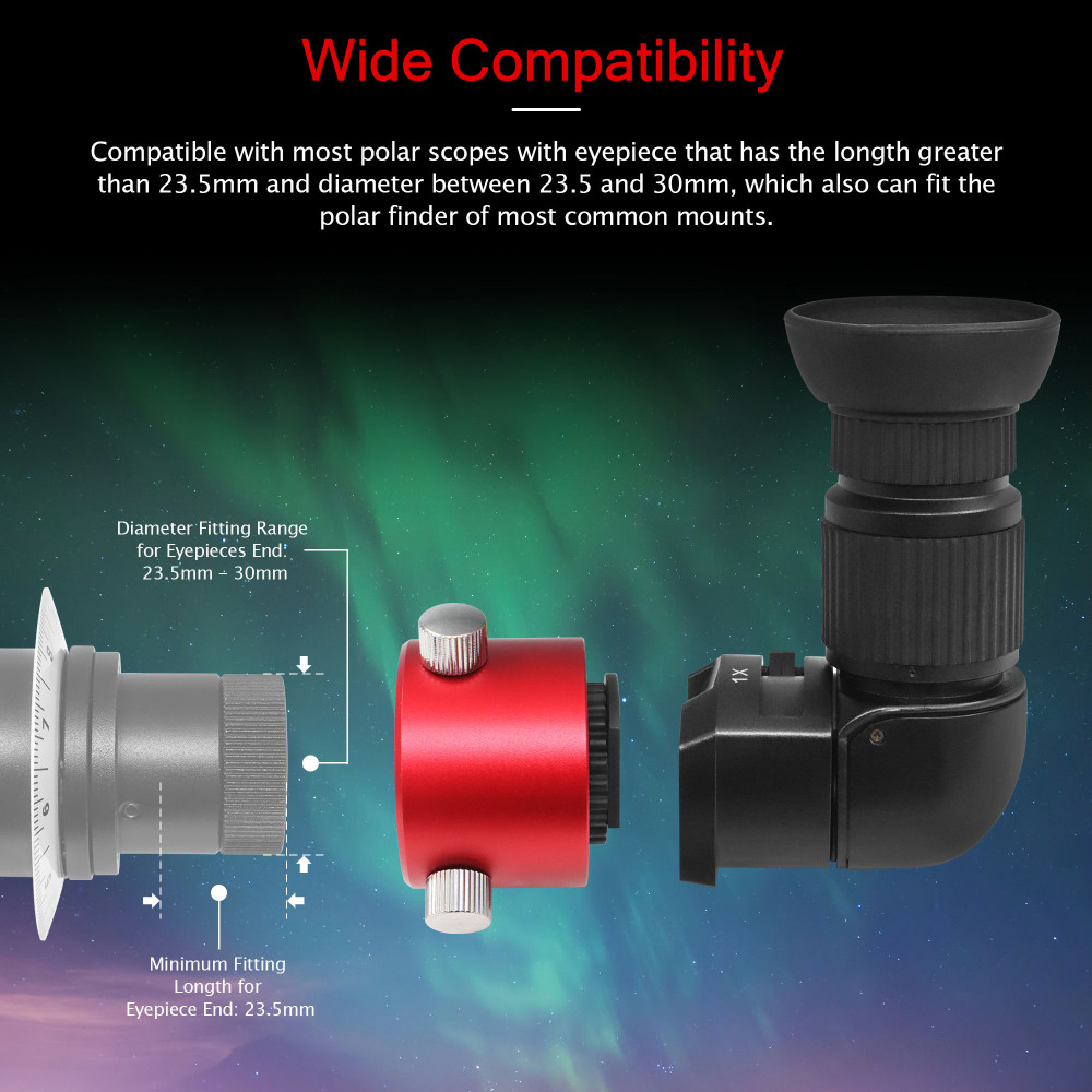 Astromania Right Angle Viewfinder with Camera 1X/2.5X Magnification Included 6 Mounting Adapters with Polar Scope Metal Adapter, Excellent Combination for Observing More Natural Beauty