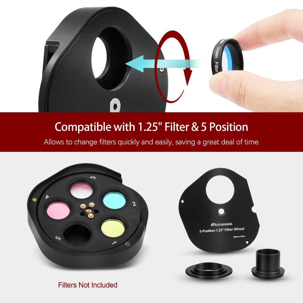 Astromania 1.25" Superior Quality Multiple 5-Position Filter Wheel For Telescope