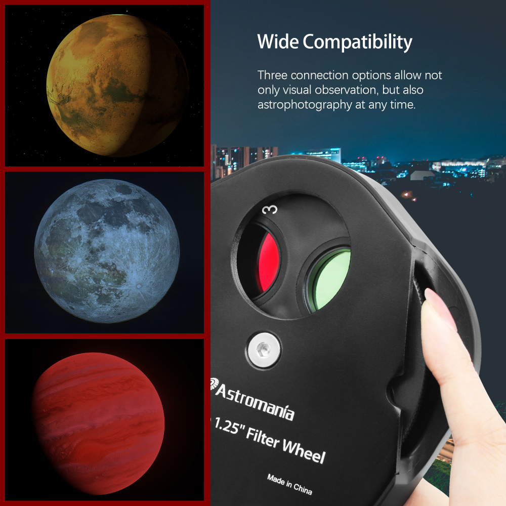 Astromania 1.25" Superior Quality Multiple 5-Position Filter Wheel For Telescope
