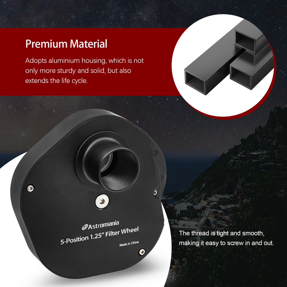 Astromania 1.25" Superior Quality Multiple 5-Position Filter Wheel For Telescope