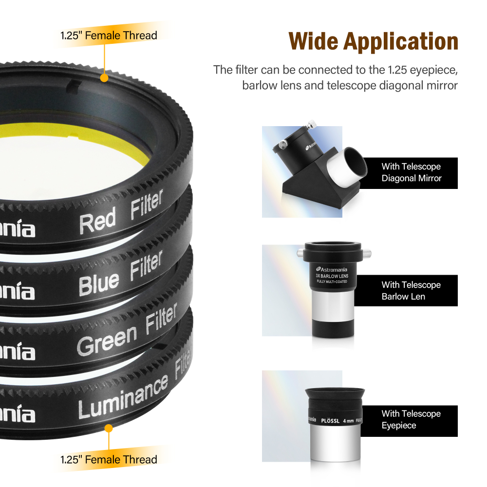 Astromania Deluxe Telescope LRGB 1.25 Inch Filter Set - Give Stunning Astrophotographic Results