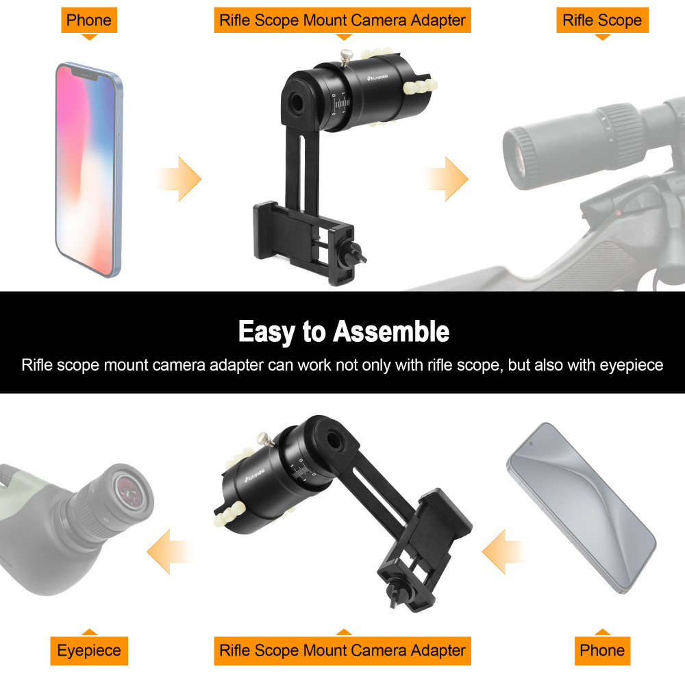 Astromania Rifle Scope Mount Camera Adapter - Phone Scope Adapter for Hunting Teaching & Bird Watching- Premium Aluminum, Featuring a 360-degree Angle Adjustment Smartphone Holder with Extension Tube