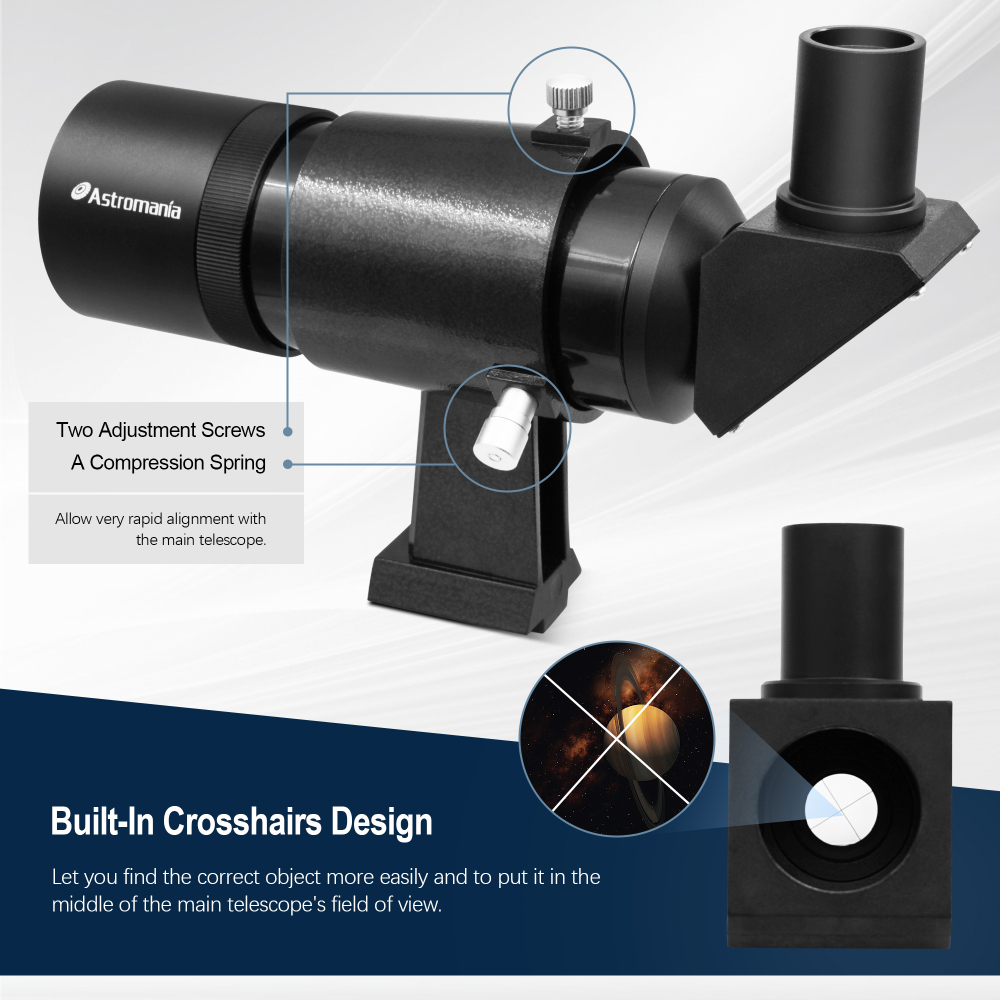Astromania 9x50 Angled Finder Scope with Upright and Non-reversed Image, Black