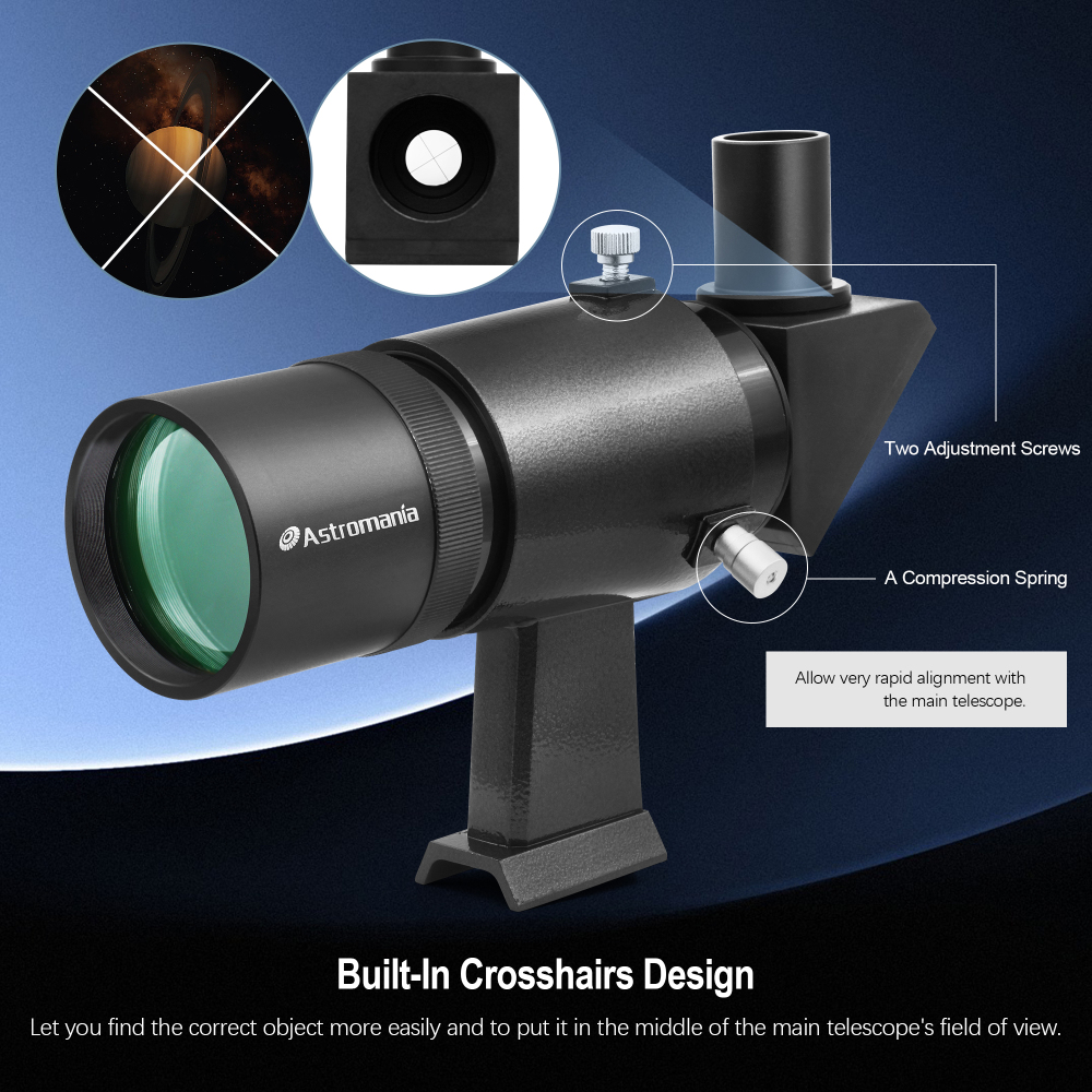 Astromania 9x50 Angled Finder Scope, Black - You will no longer need to strain your neck at difficult angles