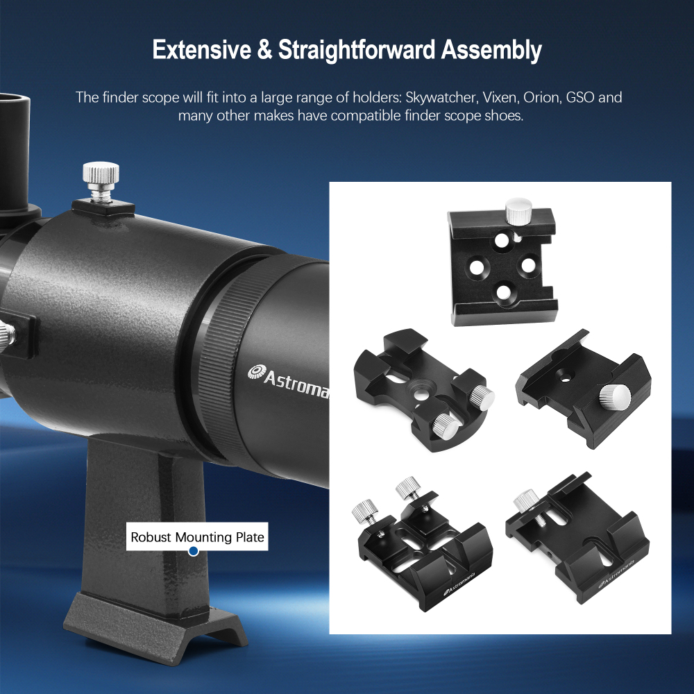 Astromania 9x50 Angled Finder Scope, Black - You will no longer need to strain your neck at difficult angles