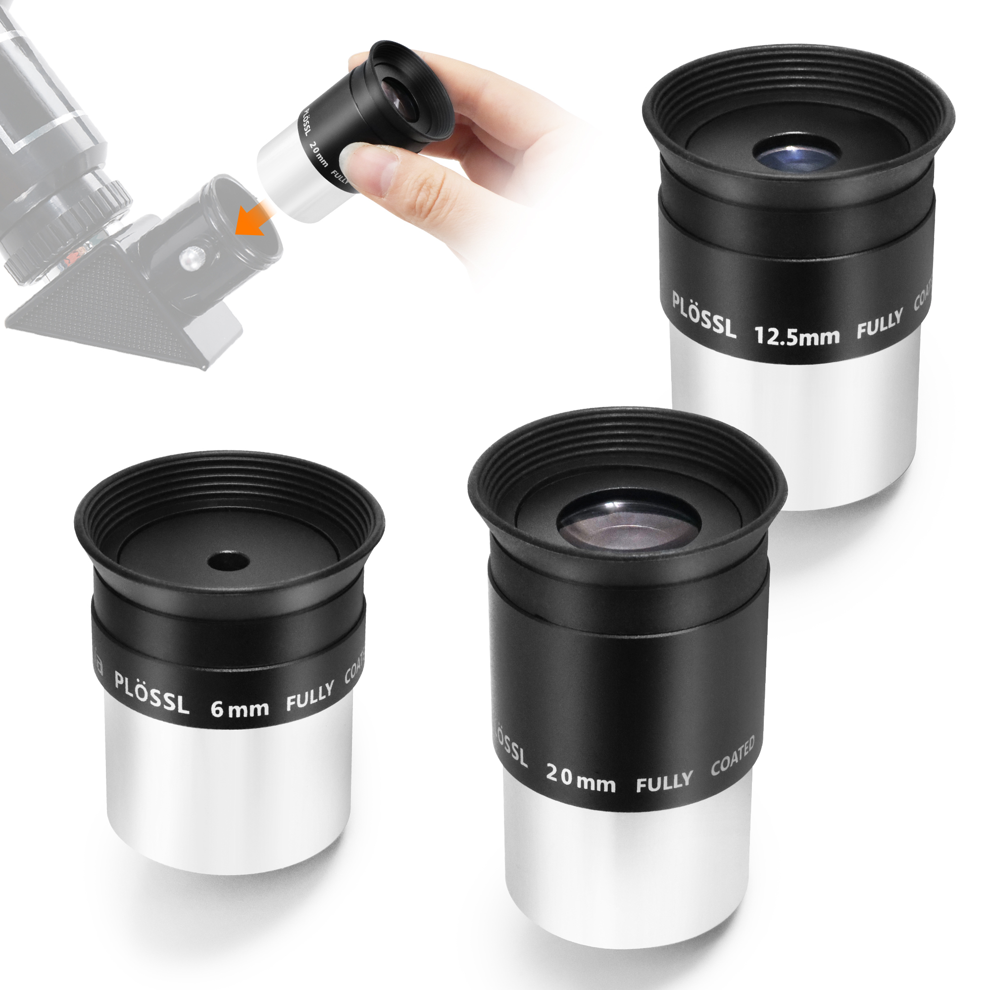 Astromania 1.25-Inch 6mm 12.5mm 20mm Plossl Telescope Eyepiece Set - 4-element Plossl Design - Threaded for Standard 1.25inch Astronomy Filters
