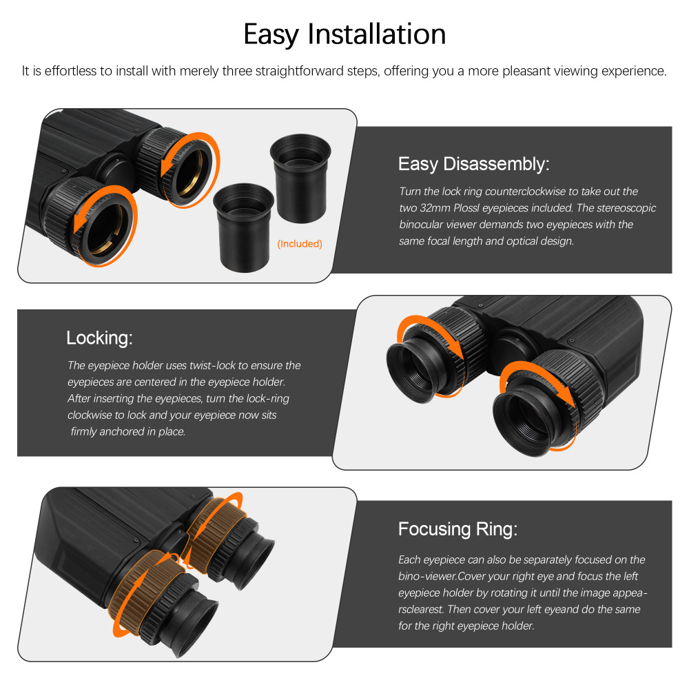 Astromania Stereo Bino Viewer with Two 32mm Plossl Eyepieces-allow you to adapt two eyepieces to your telescope and view with both eyes simultaneously