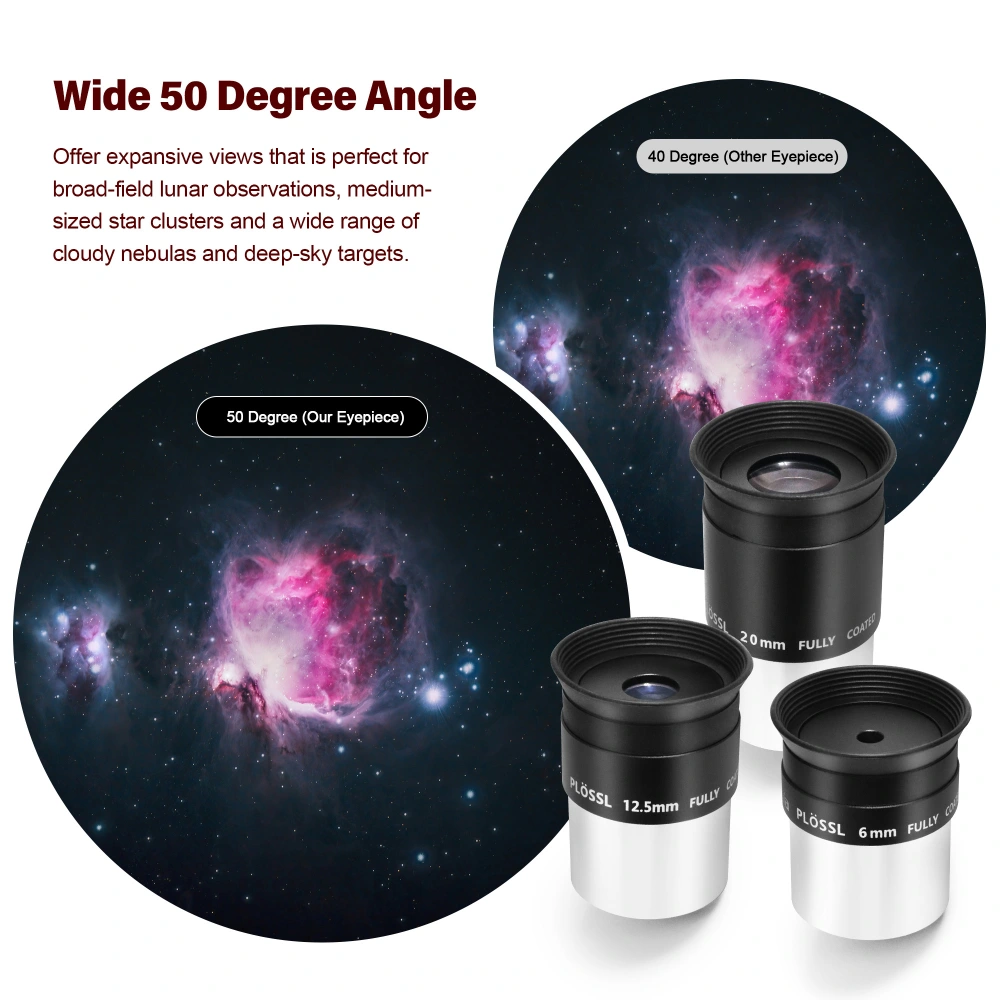 Astromania Telescope Eyepiece Set 1.25 Inch Super Plossl Eyepiece Set 10mm 17mm 40mm, 5 Element Fully Multi Coated Metal 52 Degree Apparent