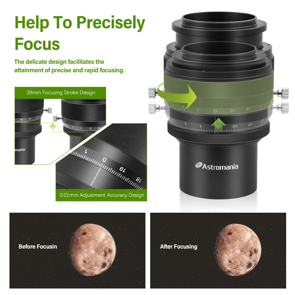 Astromania 2" Helical Micro Focuser with M48-thread and 0.1mm Scale for Telescope - sharper planets in any telescope