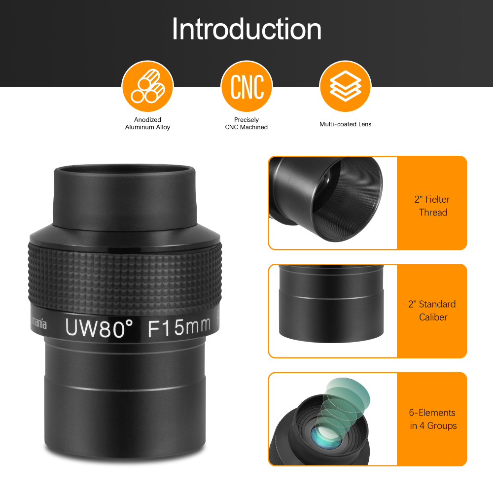 Astromania Fully Multi-coated 2" Ultra-Wide 80 Degree Eyepiece For Telescope - F15mm