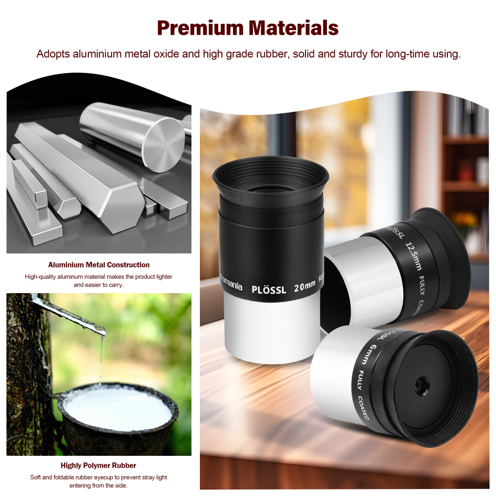 Astromania 1.25-Inch 6mm 12.5mm 20mm Plossl Telescope Eyepiece Set - 4-element Plossl Design - Threaded for Standard 1.25inch Astronomy Filters