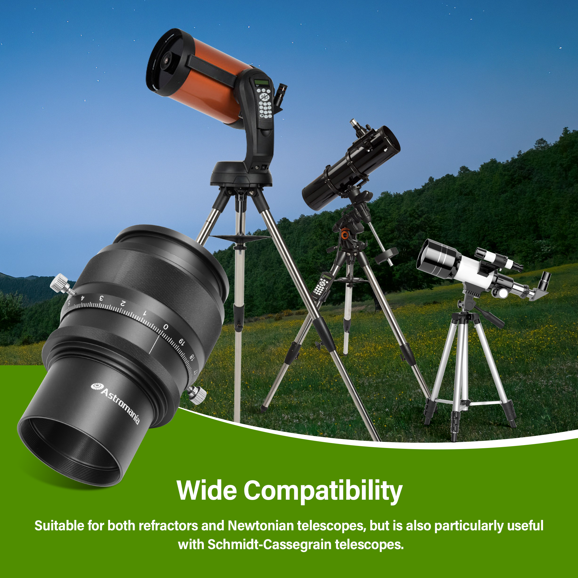Astromania 2" Helical Micro Focuser with M48-thread and 0.1mm Scale for Telescope - sharper planets in any telescope