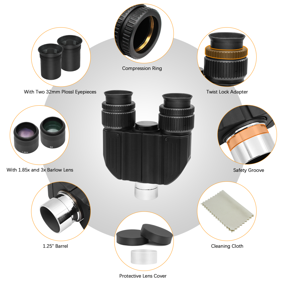 Astromania Stereo Bino Viewer with Two 32mm Plossl Eyepieces-allow you to adapt two eyepieces to your telescope and view with both eyes simultaneously