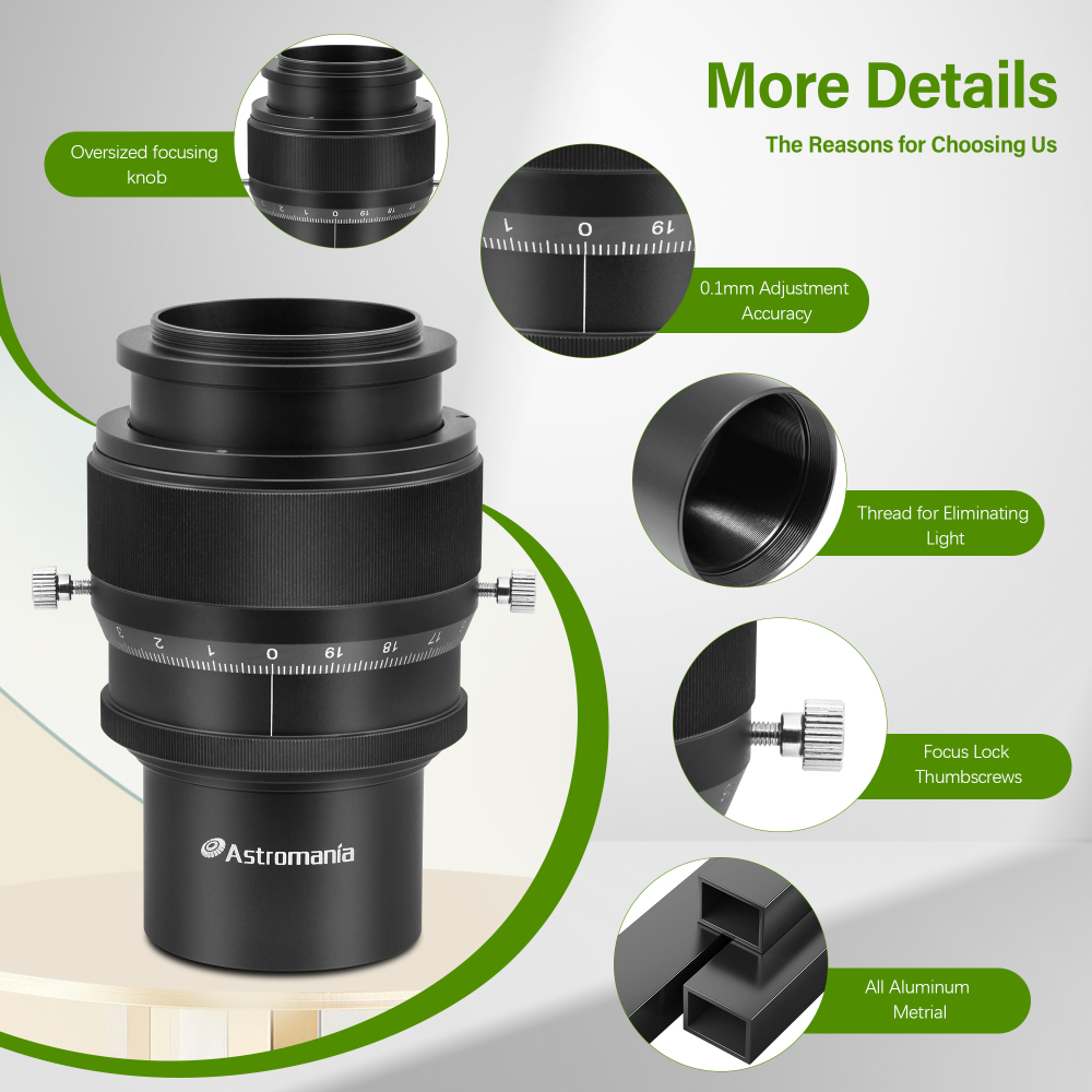 Astromania 2" Helical Micro Focuser with M48-thread and 0.1mm Scale for Telescope - sharper planets in any telescope