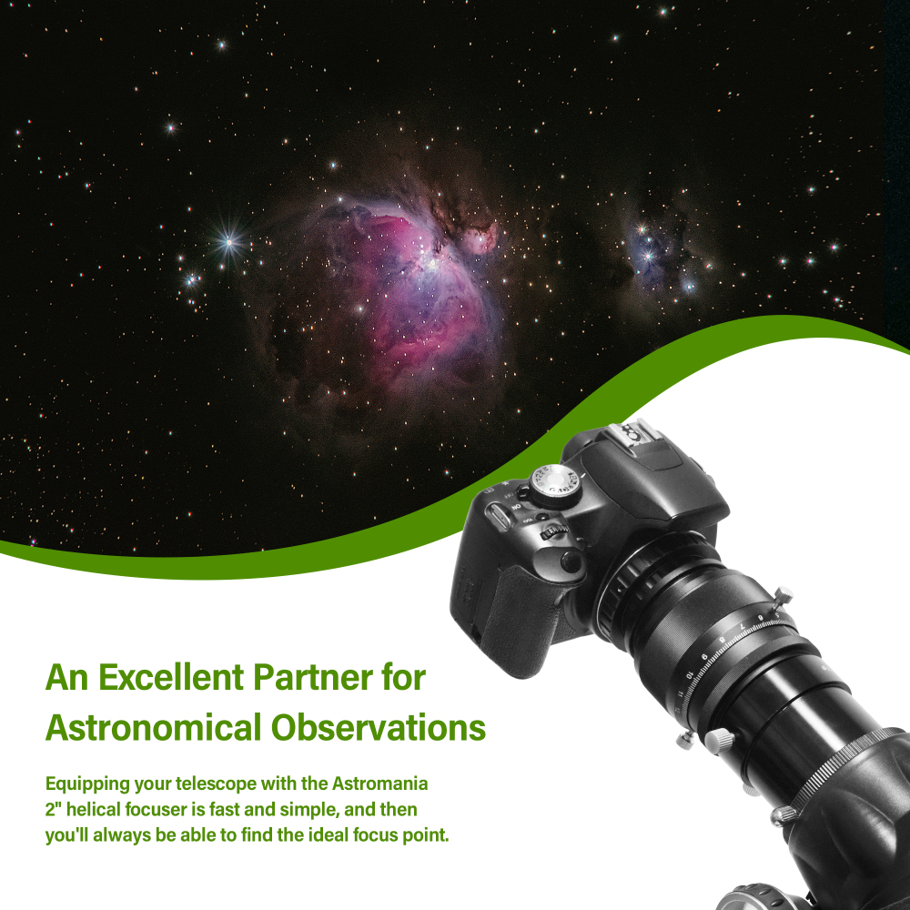 Astromania 2" Helical Micro Focuser with M48-thread and 0.1mm Scale for Telescope - sharper planets in any telescope