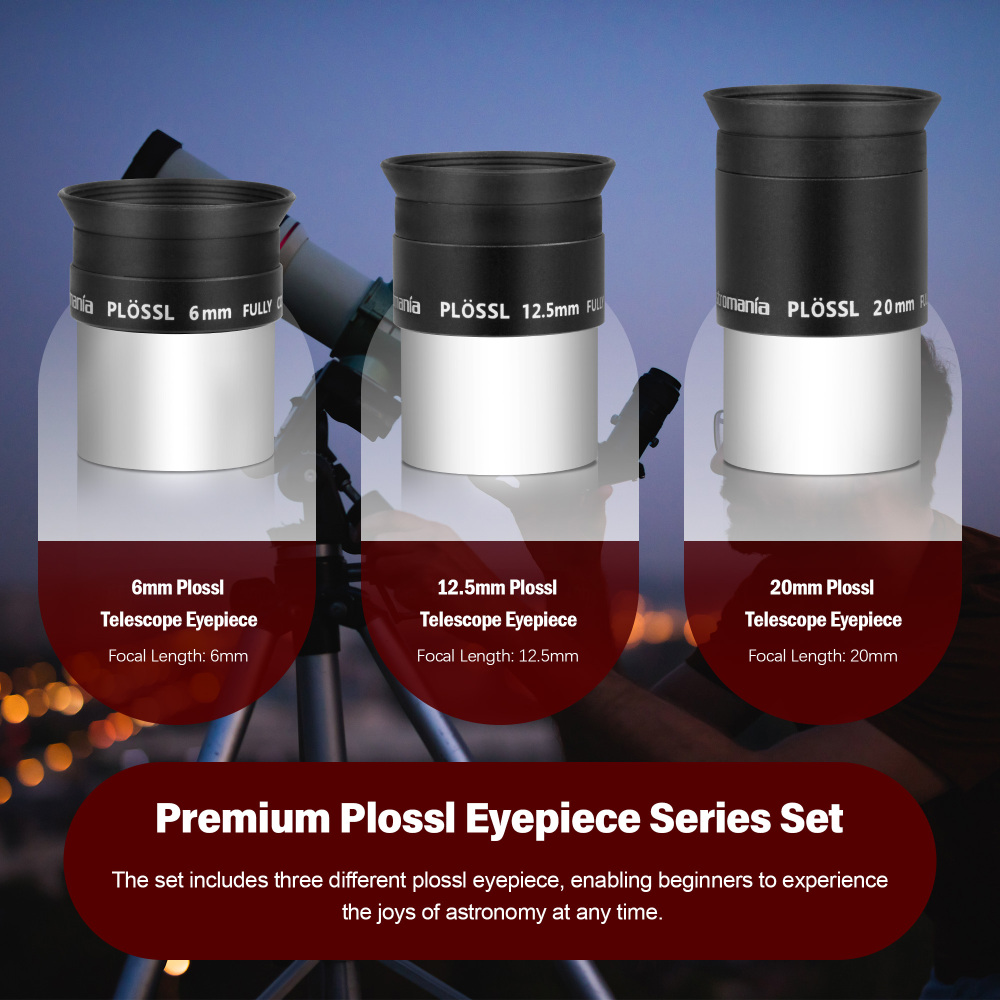 Astromania 1.25-Inch 6mm 12.5mm 20mm Plossl Telescope Eyepiece Set - 4-element Plossl Design - Threaded for Standard 1.25inch Astronomy Filters