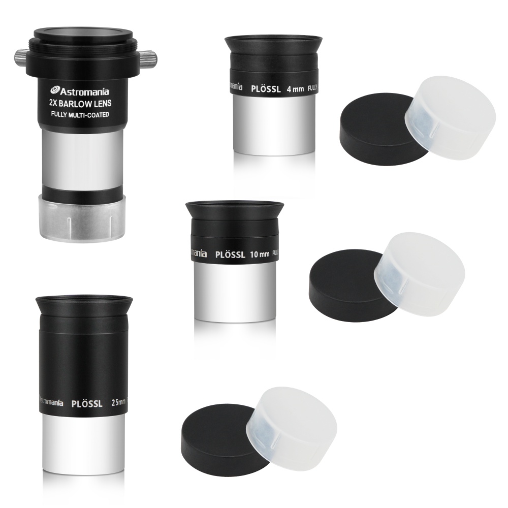 Astromania Multi coated 1.25-Inch Plossl Eyepieces(4mm, 10mm, 25mm) with 2x Barlow Astronomical Telescope Accessory Kit - let you get the most out