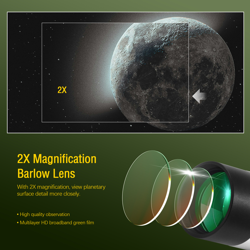 Astromania Multi coated 1.25-Inch Plossl Eyepieces(4mm, 10mm, 25mm) with 2x Barlow Astronomical Telescope Accessory Kit - let you get the most out