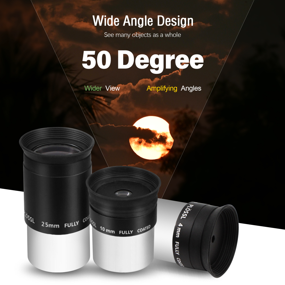 Astromania Multi coated 1.25-Inch Plossl Eyepieces(4mm, 10mm, 25mm) with 2x Barlow Astronomical Telescope Accessory Kit - let you get the most out
