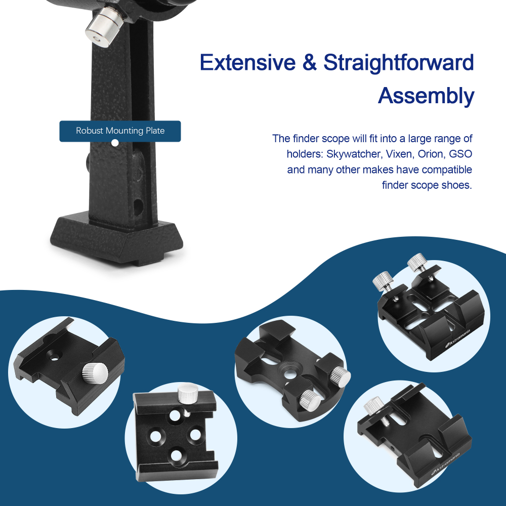Astromania 6x30 Finder Scope, Black - provides an upright, non-reversed image