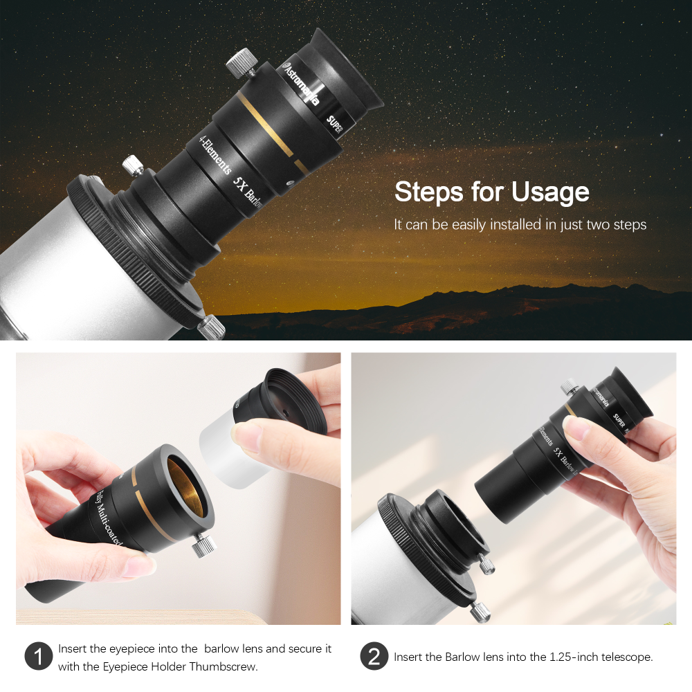 Astromania 1.25" 4-Elements 5x Barlow Lens Fully Multi-Coated Optics